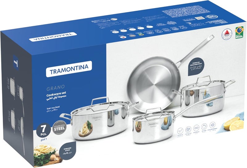 Tramontina Grano 7-piece stainless steel cookware set with tri-ply body, 65140126 - Image 3